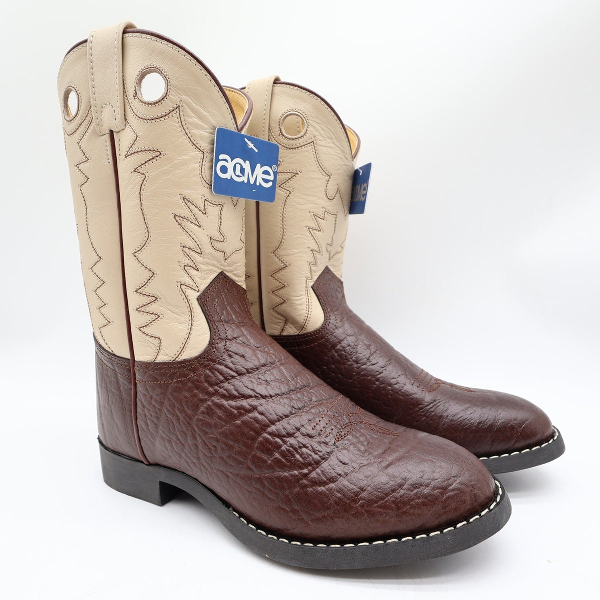 Acme Vintage Style Roper Boots Kids 3.5 Brown Bullhide Leather New NWT - take2supply