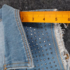 Vocal Denim Vest Womens Large Blue Light Wash Rhinestone Studded Frayed Y2K - take2supply