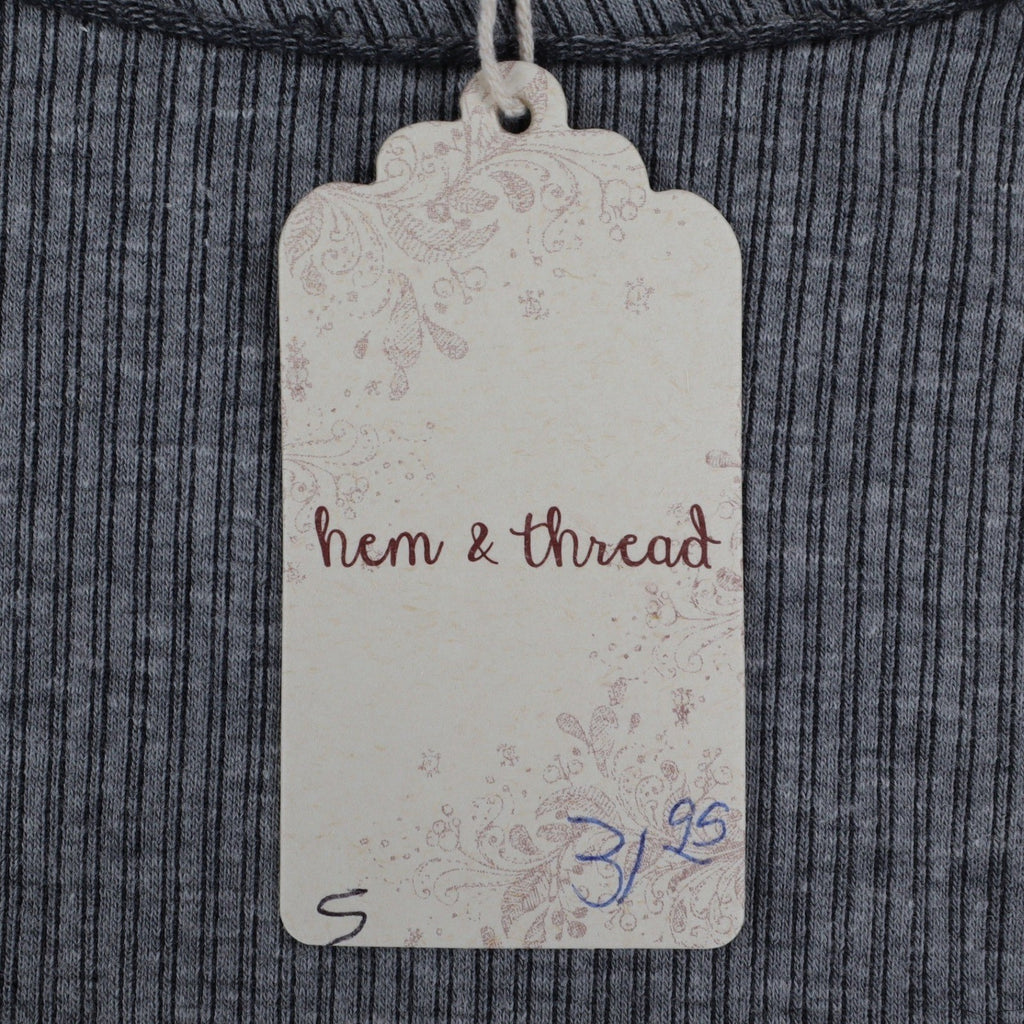 Hem & Thread Top Womens Small Gray Ribbed Velvet Raglan Sleeve Curved Hem C782 - take2supply