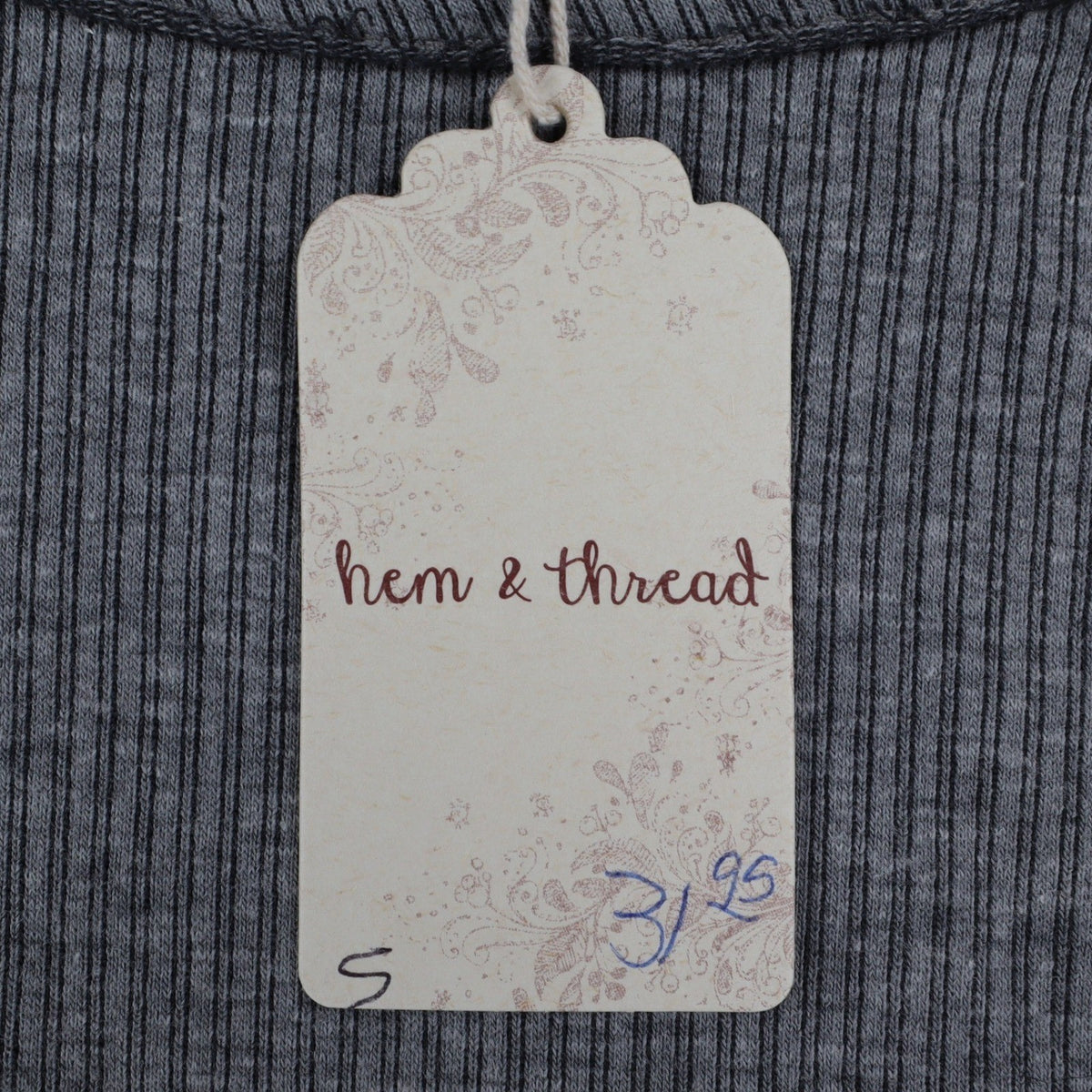 Hem & Thread Top Womens Small Gray Ribbed Velvet Raglan Sleeve Curved Hem C782 - take2supply