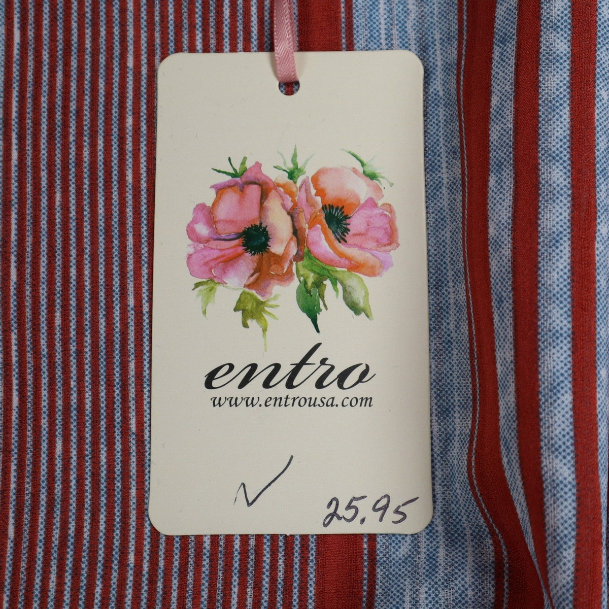 Entro Striped Front Tie Blouse Womens Size L Red Blue Bell Sleeve Top NEW - take2supply