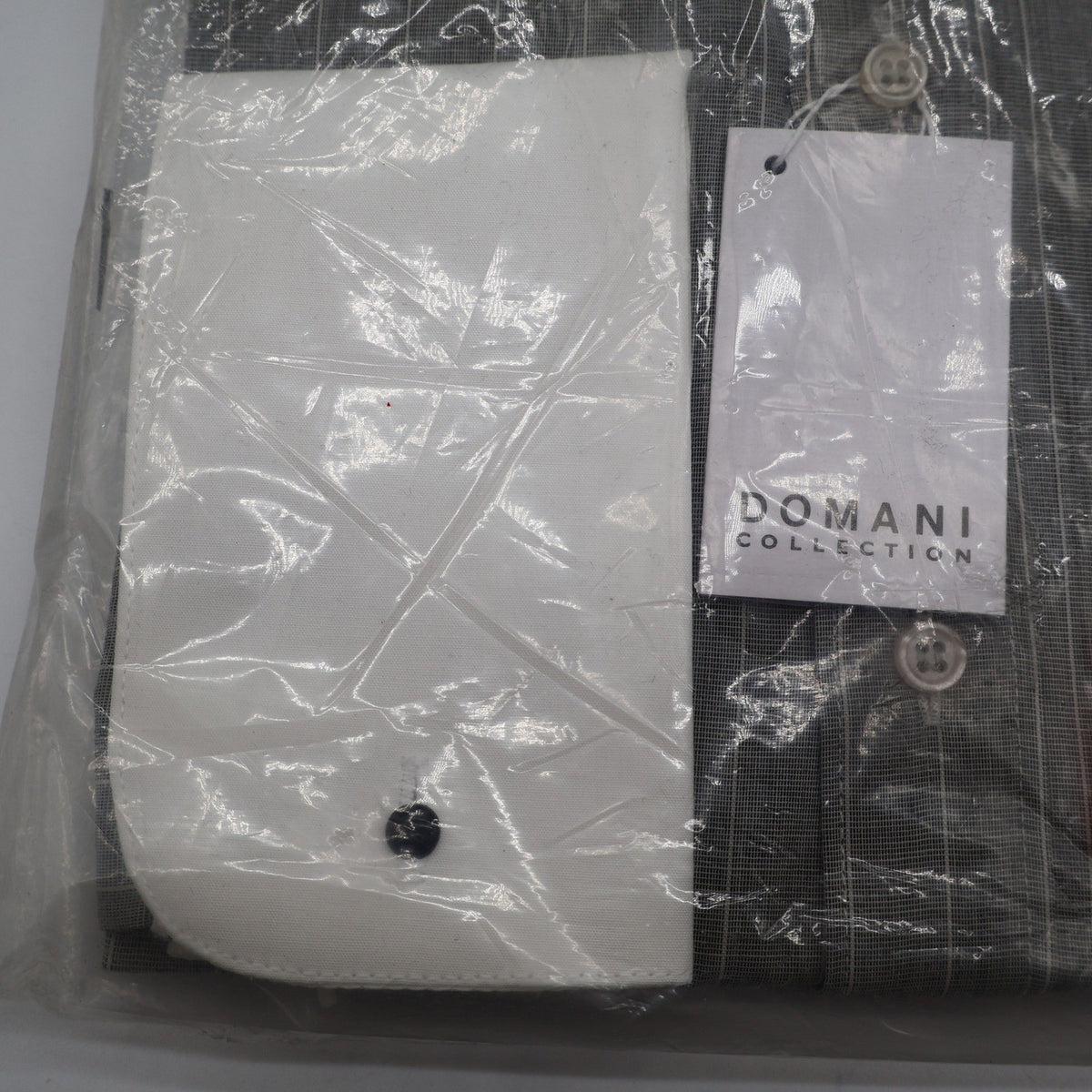 Domani Collection Dress Shirt 17.5 34/35 Gray White Collar French Cuffs New - take2supply