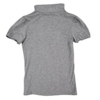 AGB Mock Neck Top Womens Size S Gray Short Puff Sleeve Pleated Front 04-29J33 - take2supply