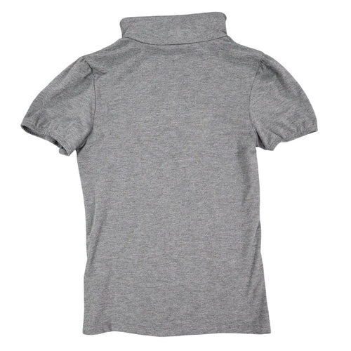 AGB Mock Neck Top Womens Size S Gray Short Puff Sleeve Pleated Front 04-29J33 - take2supply