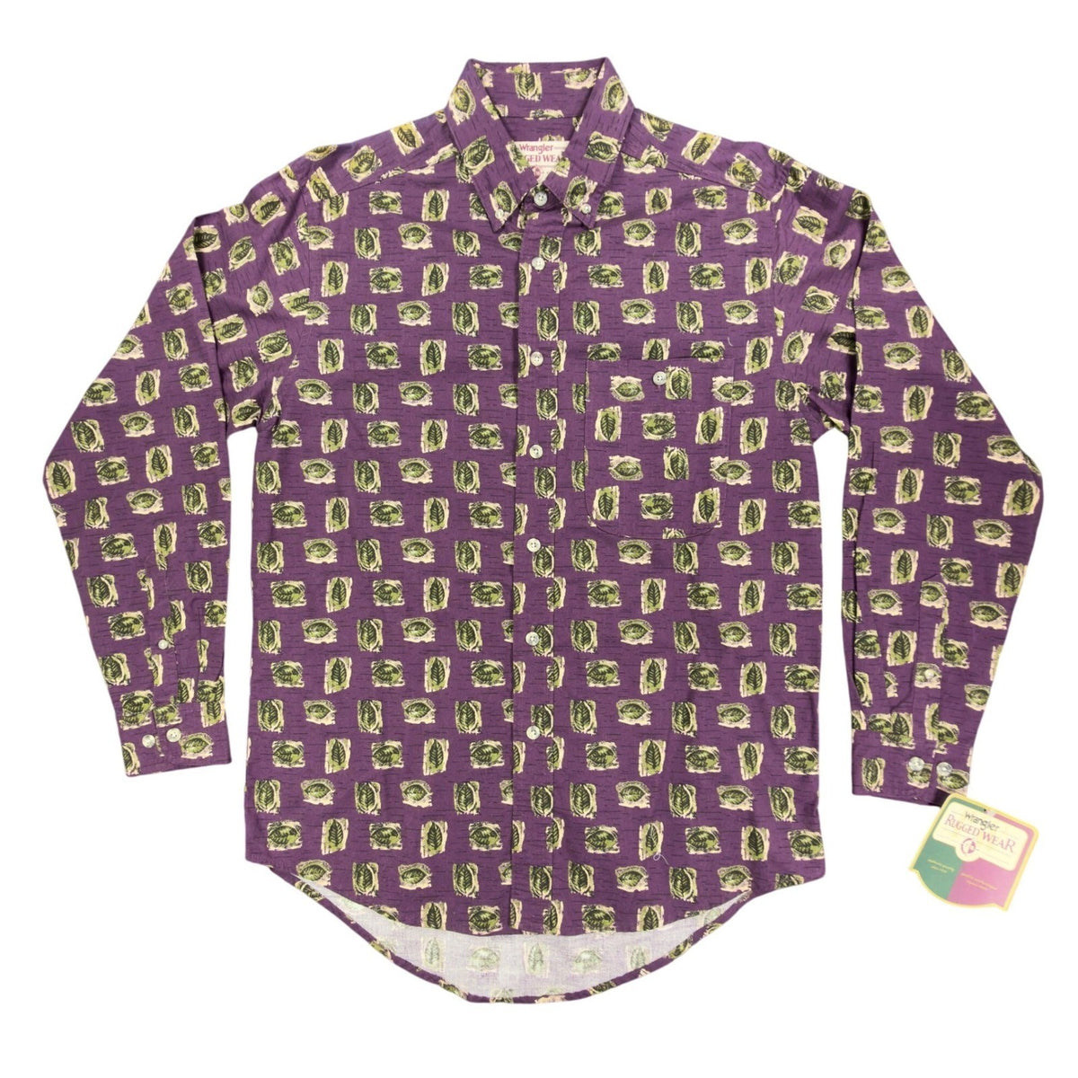Wrangler 90s Rugged Wear Shirt Mens M Purple Cotton Leaf Print NWT R960LLV - take2supply