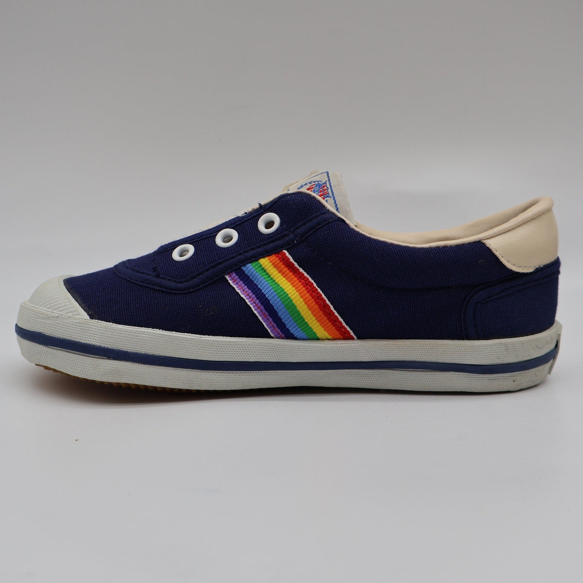 AAU Ruff Necks Scooter Shoes 10.5 Vintage Deadstock Navy Rainbow Canvas Sneakers - take2supply