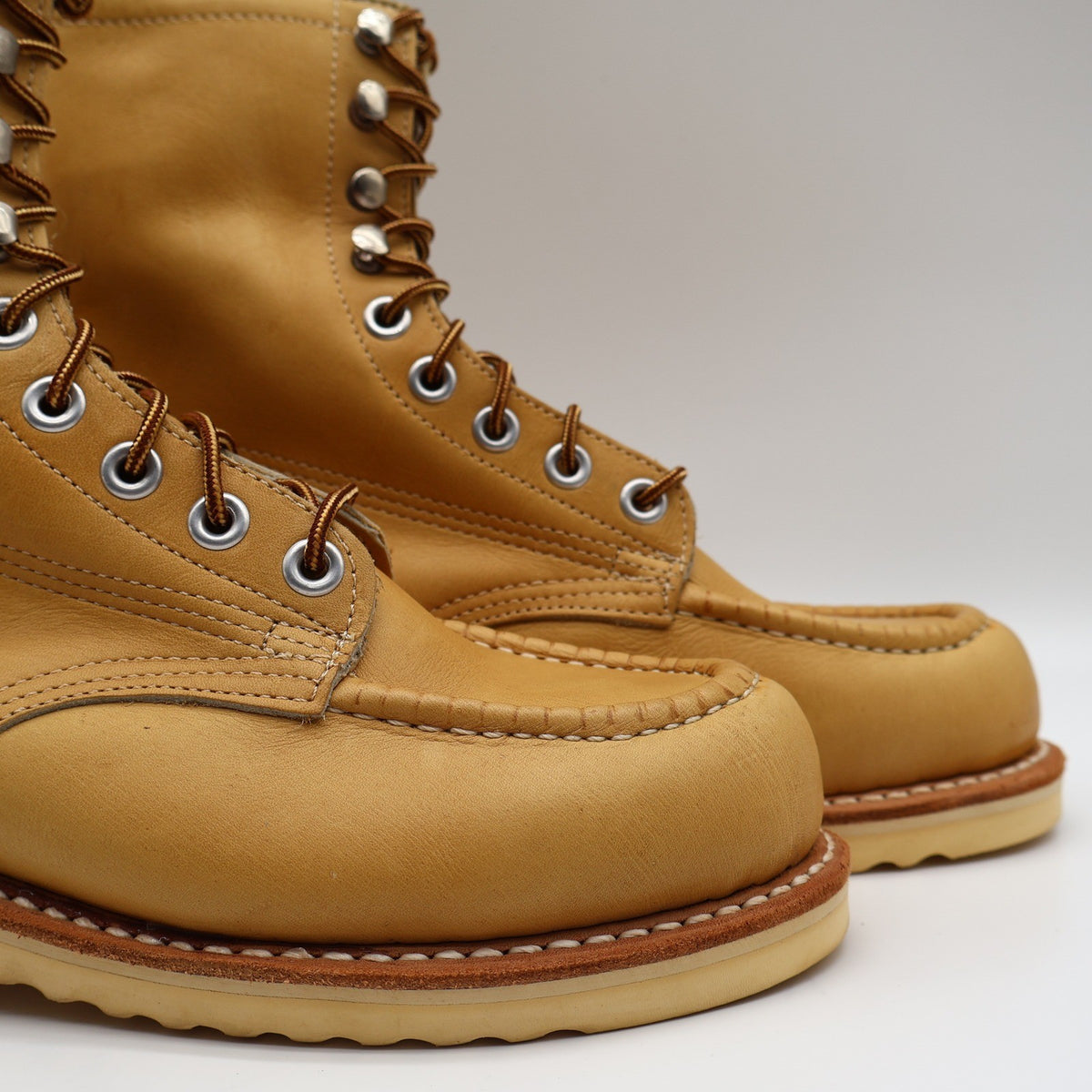 Cedar Crest Moc Toe Work Boots Mens 7.5 E Vintage Tan Leather Wedge Sole 9555 - take2supply