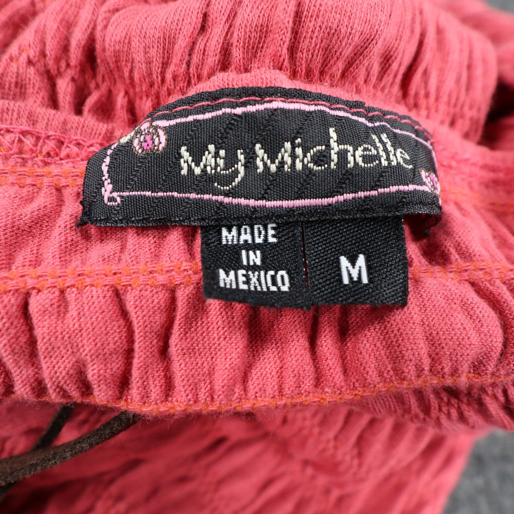 My Michelle Halter Top Womens Medium NWT Pink Cotton Smocked Y2K Boho - take2supply