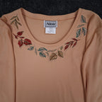 Nikki 3/4 Sleeve Top Womens Small Sandy Peach Embroidered Leaf Rhinestone NWT - take2supply