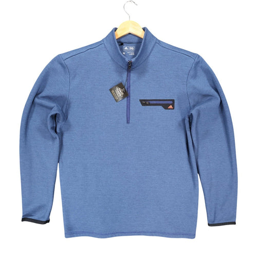 Adidas Quarter Zip Pullover Mens Medium Blue Excellent Textured Chest Pocket - take2supply