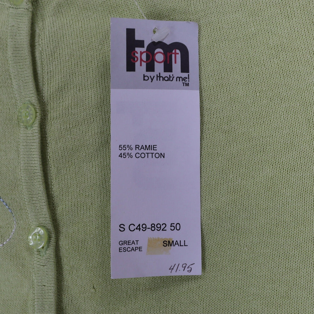 TM Sport That's Me Cardigan Sweater Womens Small Green Embroidered Ramie NWT - take2supply
