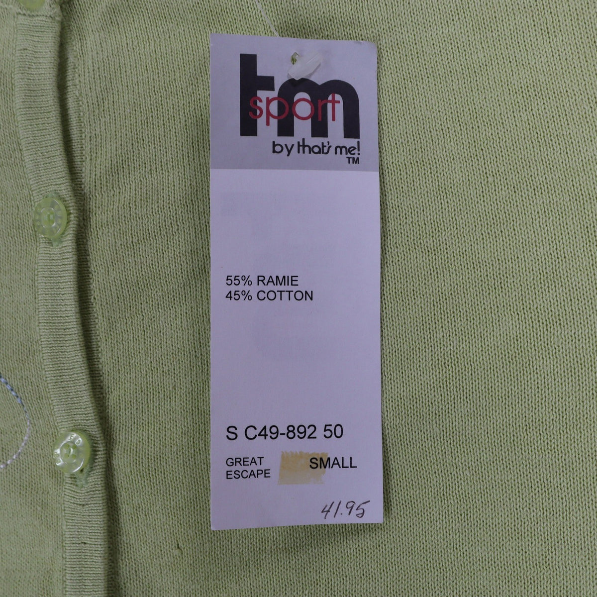 TM Sport That's Me Cardigan Sweater Womens Small Green Embroidered Ramie NWT - take2supply