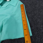 Fran Keene Vintage 70s Blouse Womens 10 Aqua Mint Green Short Sleeve Button Up - take2supply