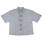 New Expressions Ruffle Shirt Womens M Vintage 80s Light Blue Cotton Boxy USA - take2supply