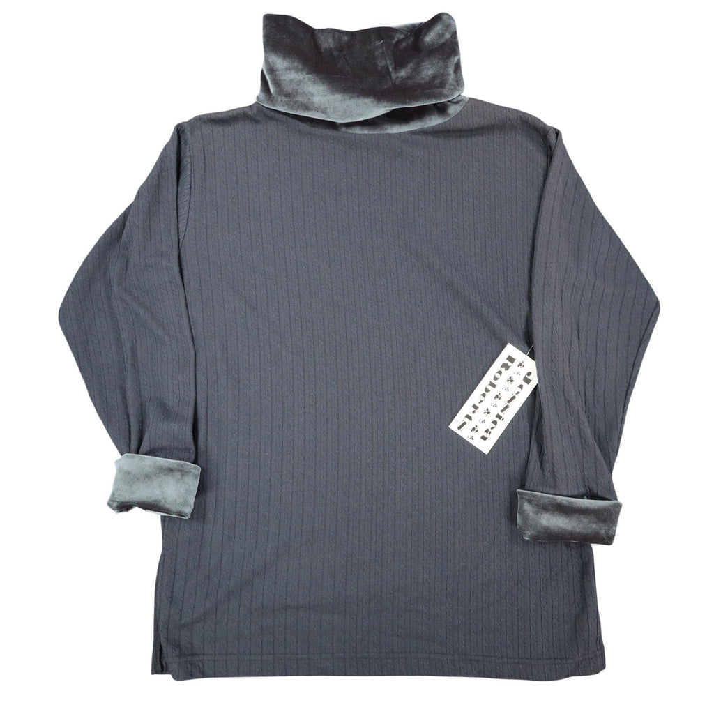 Jessica Roberts Turtleneck Top Womens Large Vintage 90s Gray Velvet Trim Cable - take2supply
