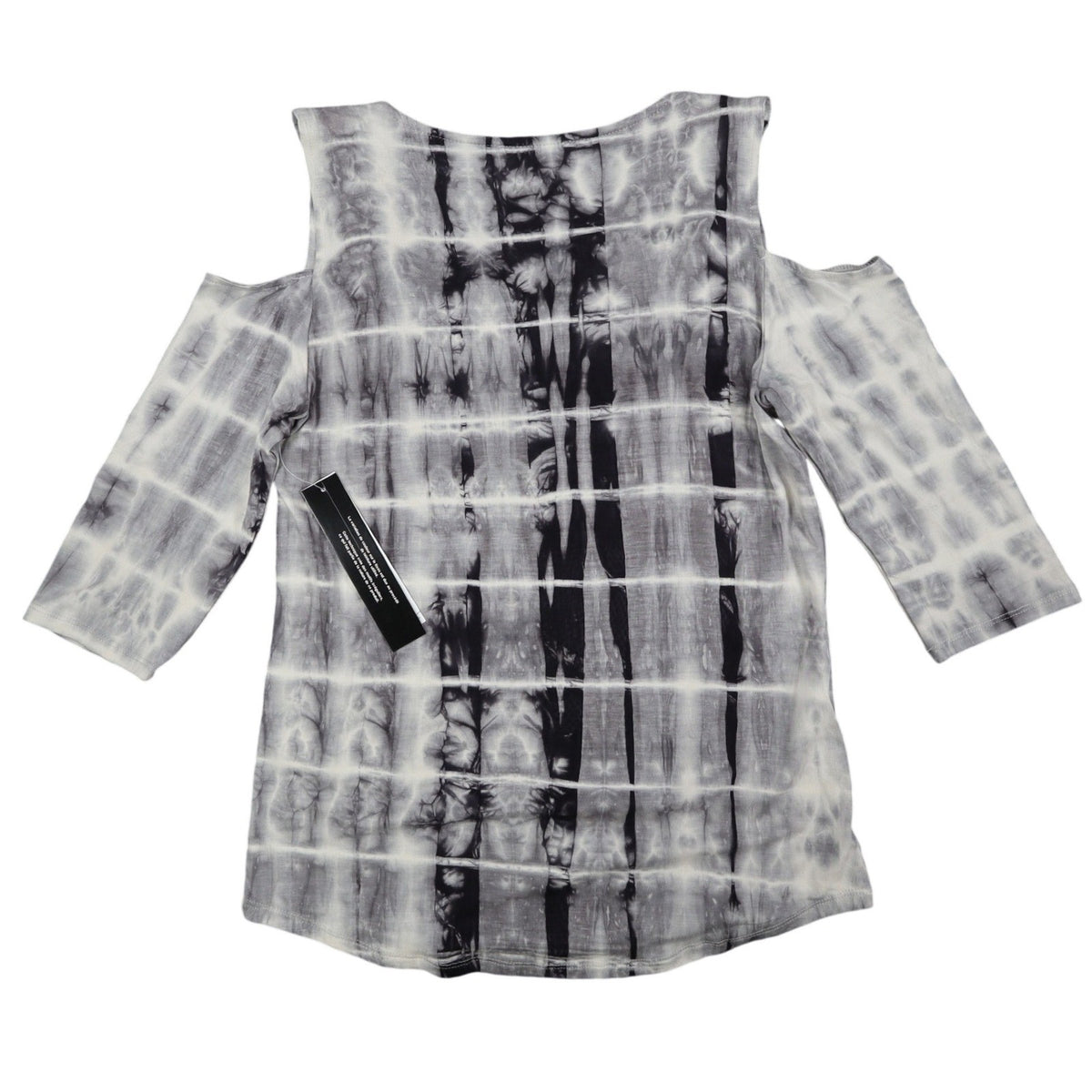 Tribal Cold Shoulder Top Womens Small Gray White Tie Dye Rayon Stretch V-Neck - take2supply