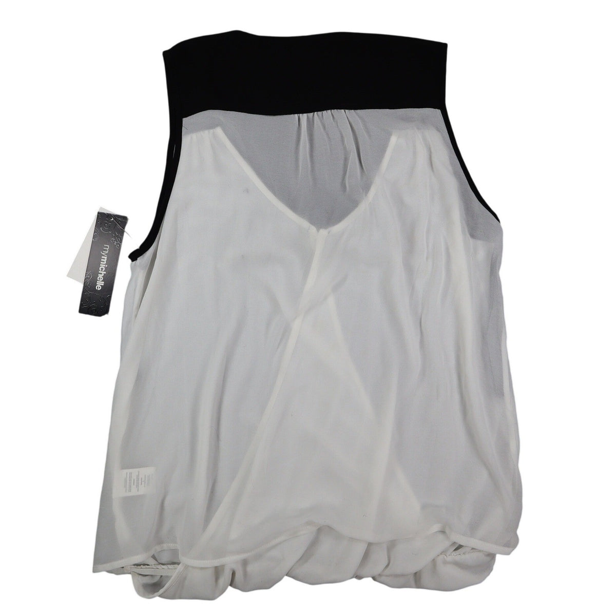mymichelle Sleeveless Blouse Large White Black Bow Chiffon Faux Wrap Top - take2supply
