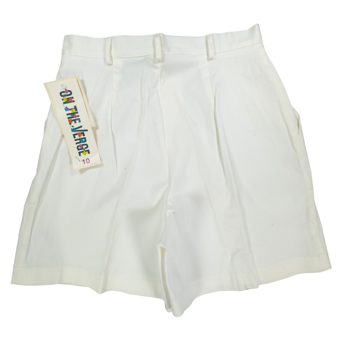 ON THE VERGE Vintage 90s Pleated Shorts Women 10 White Cotton Blend NWT USA - take2supply