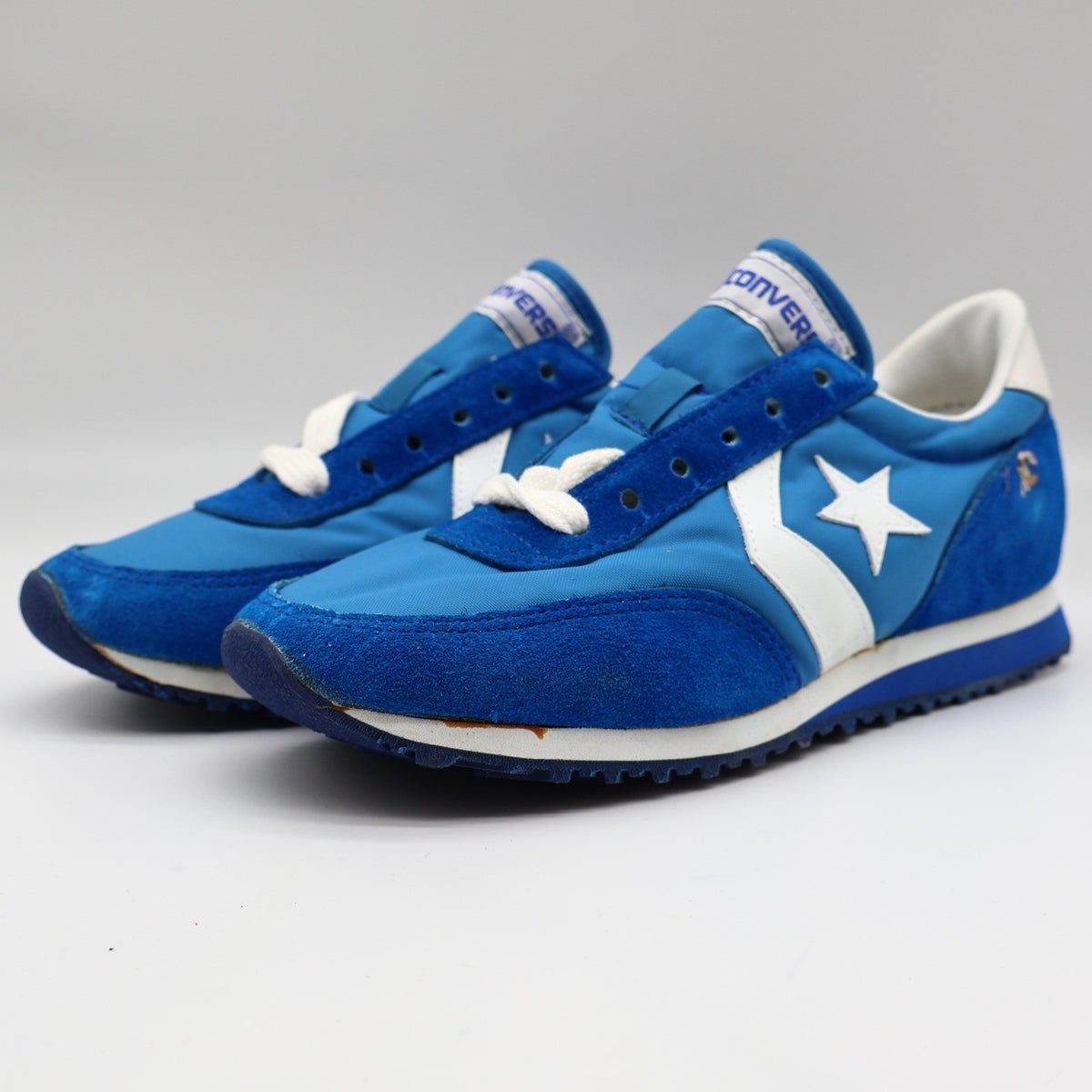 Converse Road Star Boys Size 3.5 Vintage 80s Blue White Nylon Suede Sneakers - take2supply