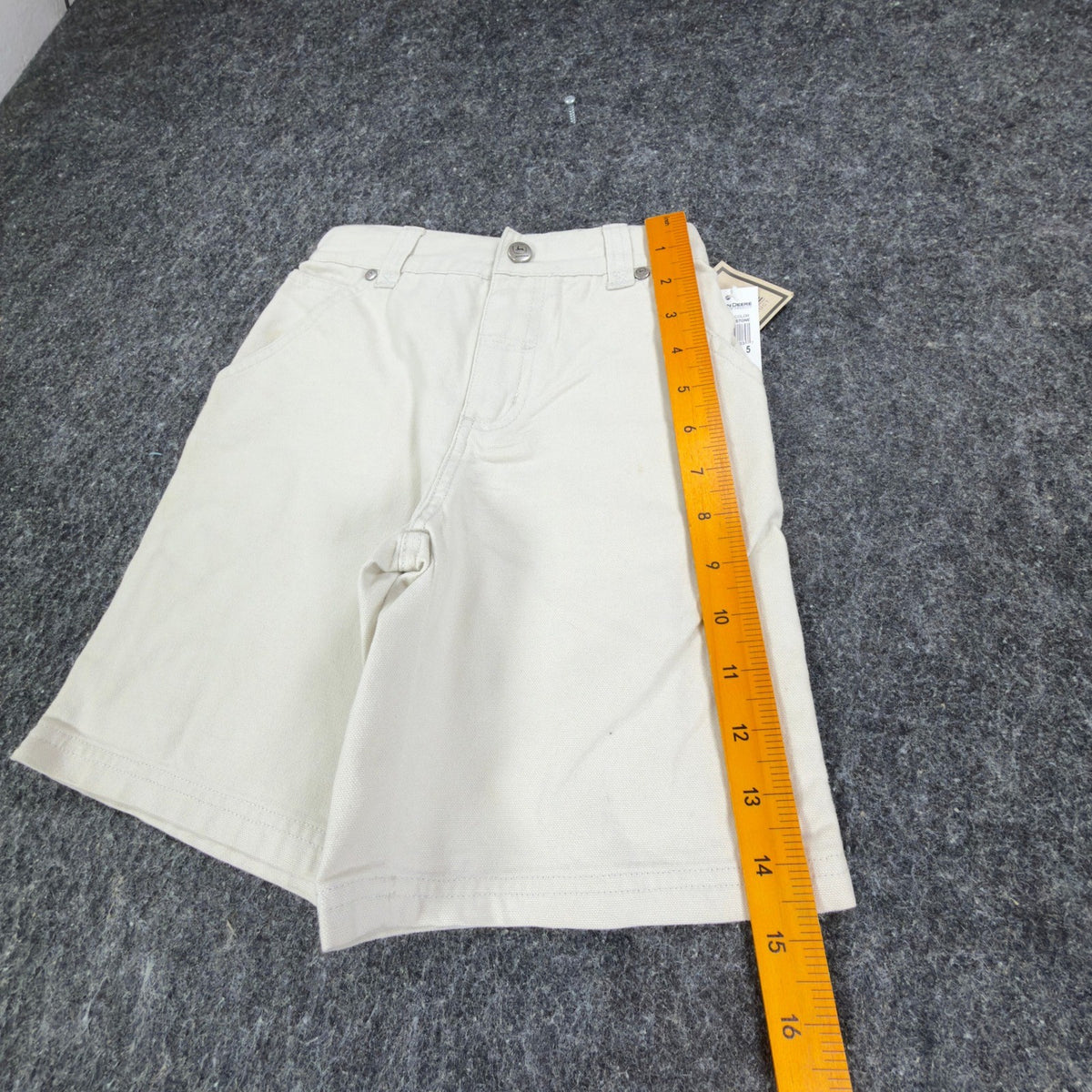 John Deere Carpenter Shorts Boys 5 Stone Cotton Canvas NWT Deadstock - take2supply