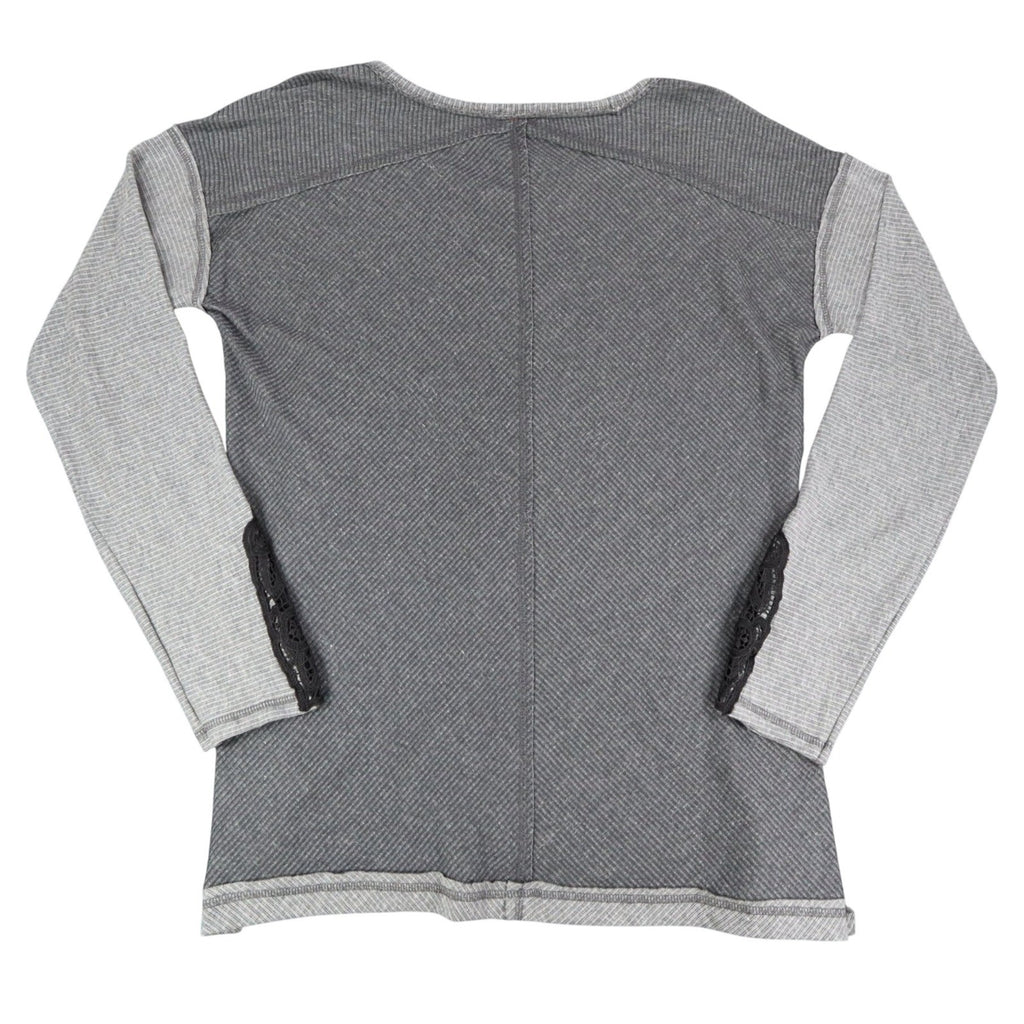 Hem & Thread Top Womens Large Gray Ribbed Lace Cuff Long Sleeve Tee New C797 - take2supply