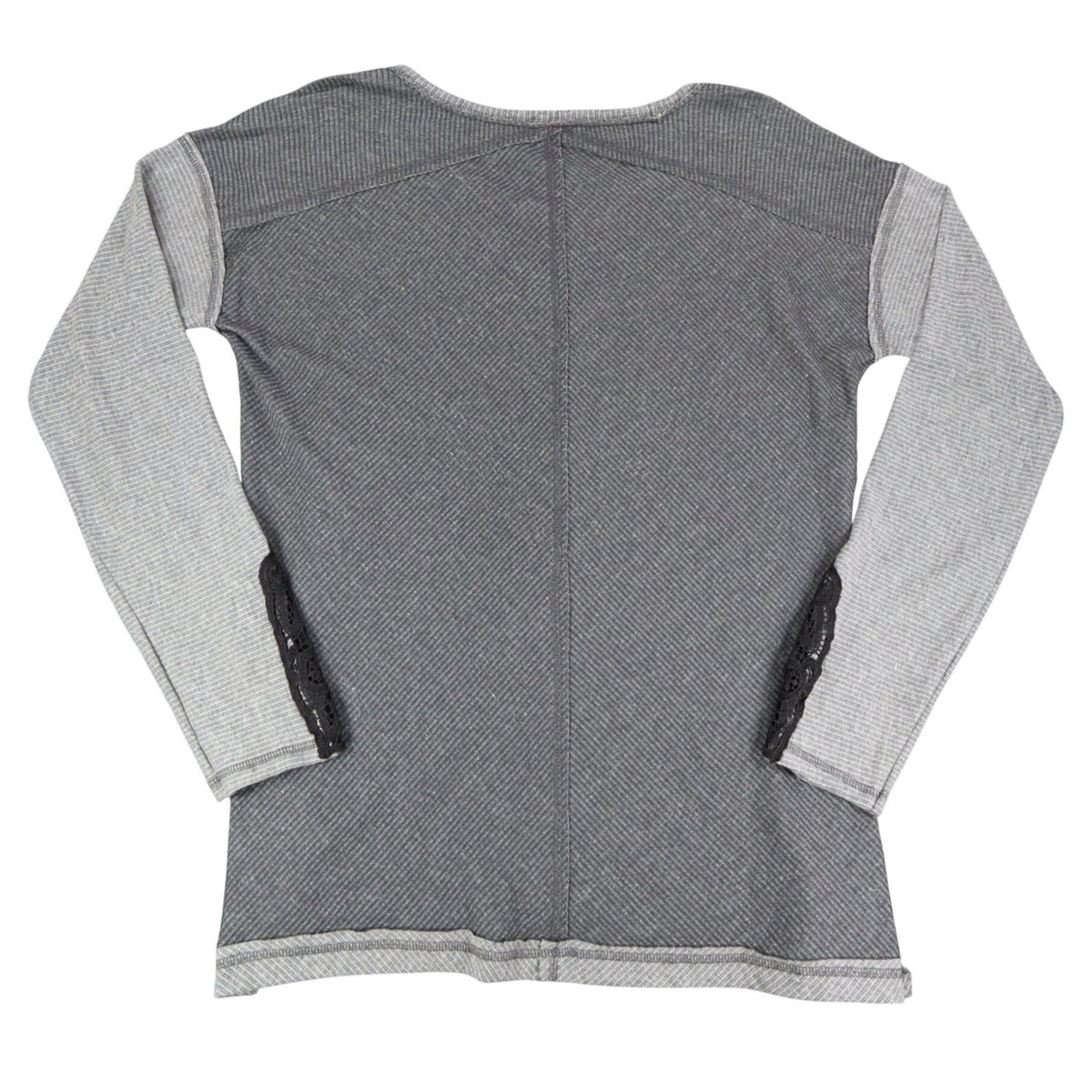 Hem & Thread Top Womens Large Gray Ribbed Lace Cuff Long Sleeve Tee New C797 - take2supply