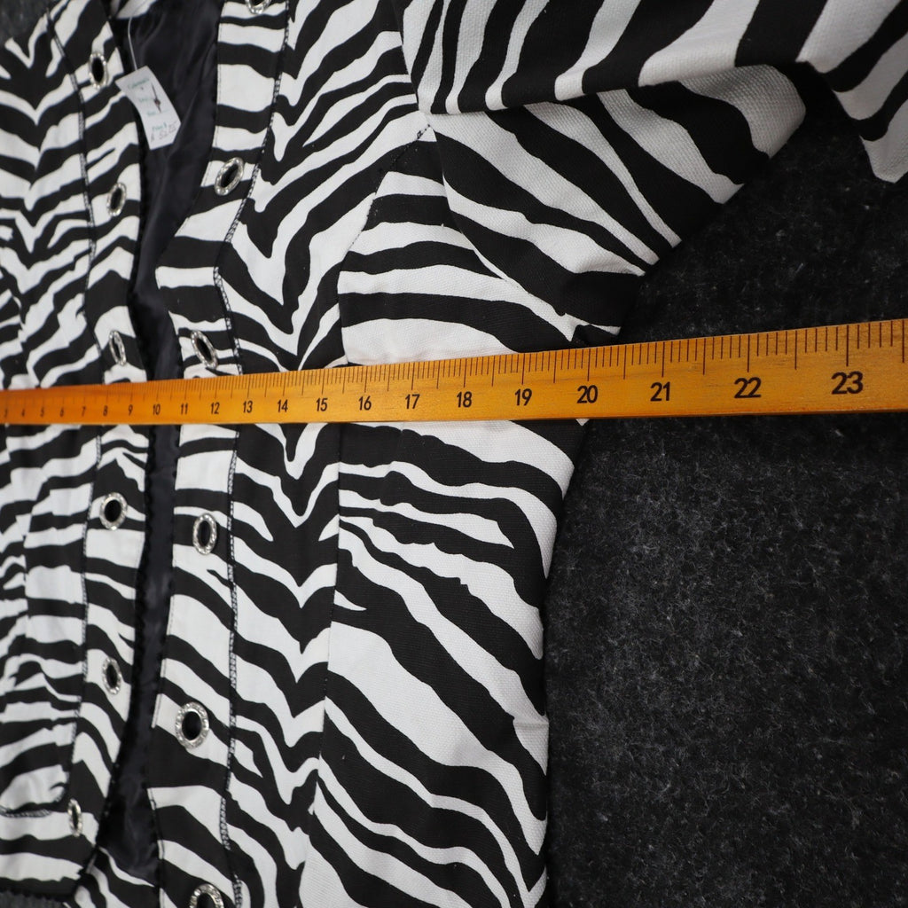 Emma J Zebra Print Jacket Womens M Y2K Black White Cotton Grommet Eyelet Trim - take2supply