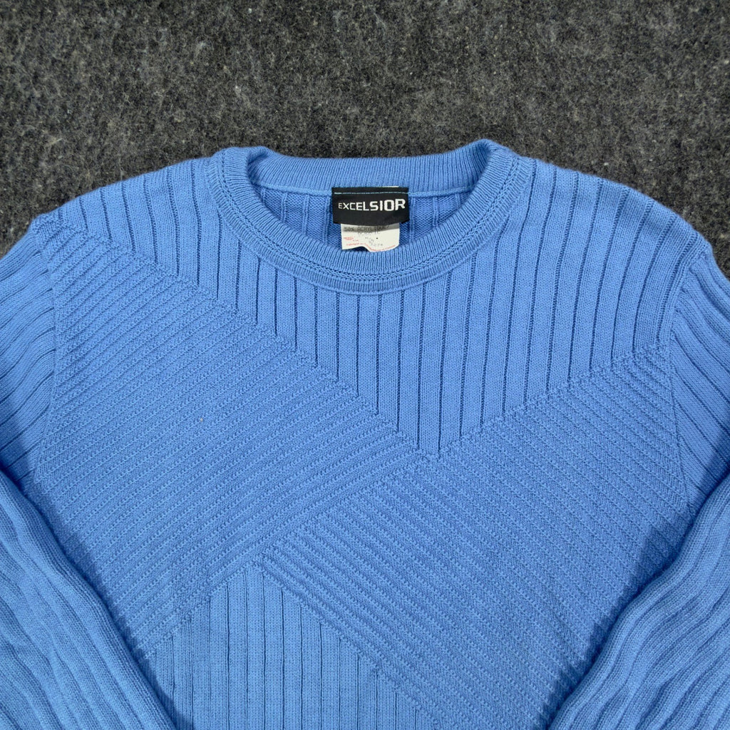 Excelsior Vintage 90s Ribbed Knit Sweater Mens Medium Blue Cotton Excellent - take2supply