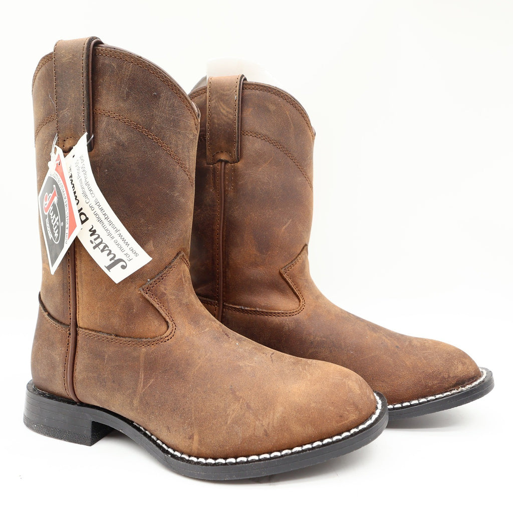 Justin Kids Western Boots 11.5 D Brown Leather 3410C NWT Deadstock New - take2supply