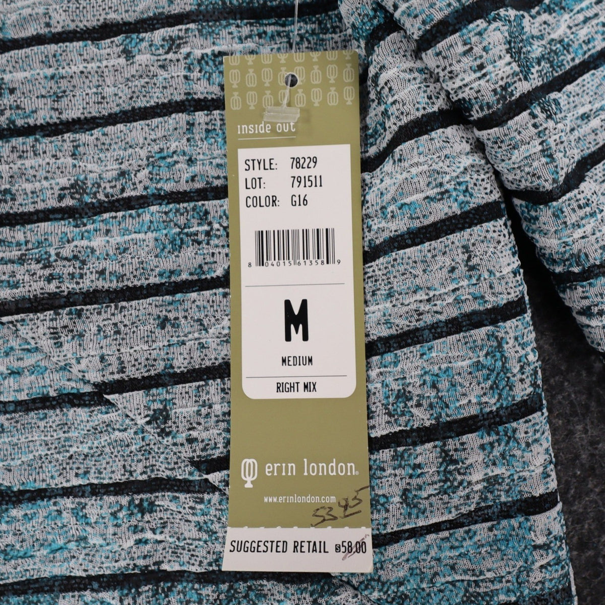 Erin London Top Womens Medium NWT Blue Grey Striped Textured Long Sleeve 78229 - take2supply