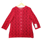N Touch Blouse Womens Medium Vintage Red Black Geometric Button Front 3/4 Sleeve - take2supply