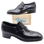 Fortune Shoes Loafers Mens 10 Vintage 70s Black Leather Square Toe Deadstock - take2supply