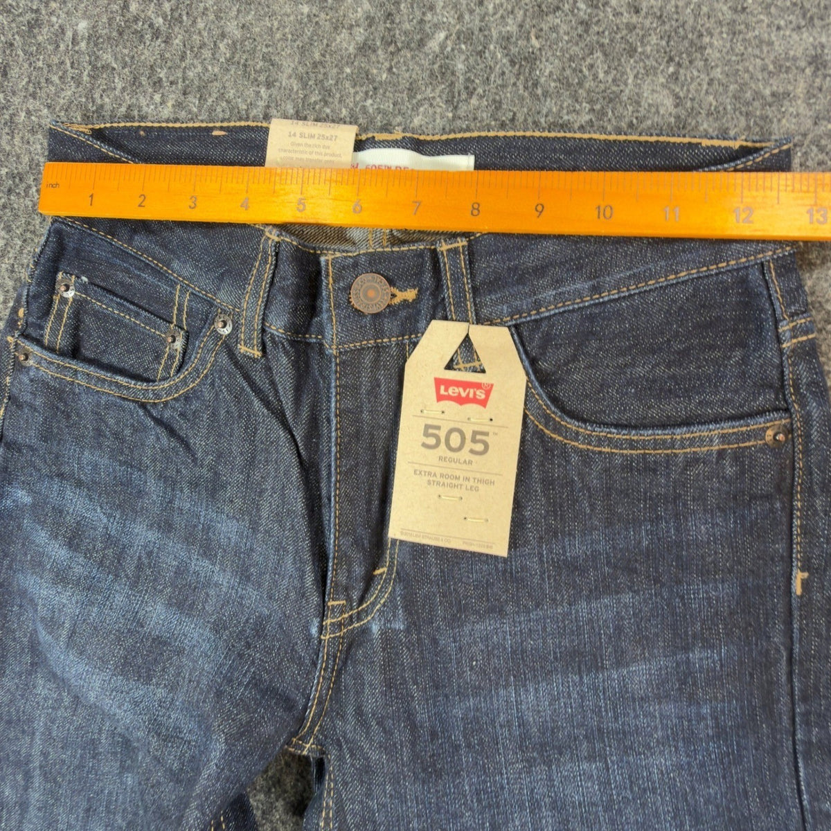 Levi's 505 Regular Straight Jeans Boys 14 Slim 25x27 Dark Wash Indigo Denim NWT - take2supply