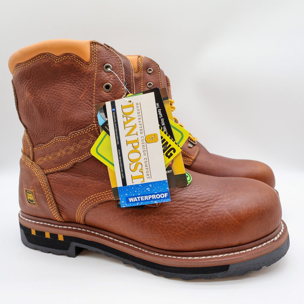 Dan Post Mens 13 D Brown Leather Waterproof Work Boots Alloy Toe DP68484 NWB - take2supply