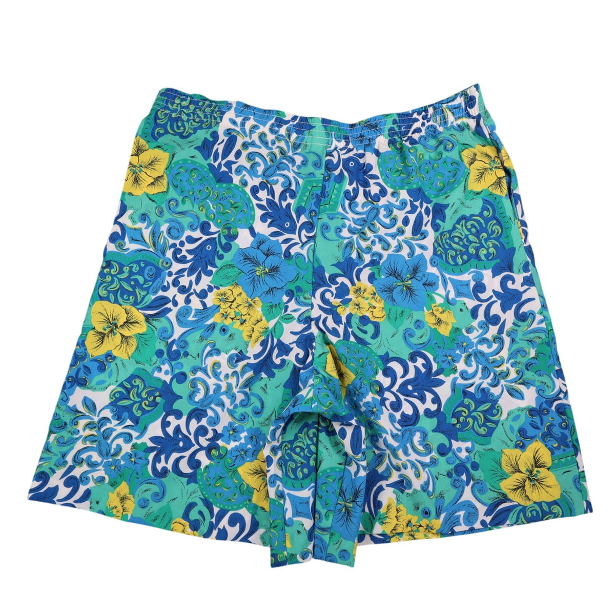 D.K. GOLD Shorts Small Vintage 90s Blue Green Floral Tropical Made in USA C985 - take2supply