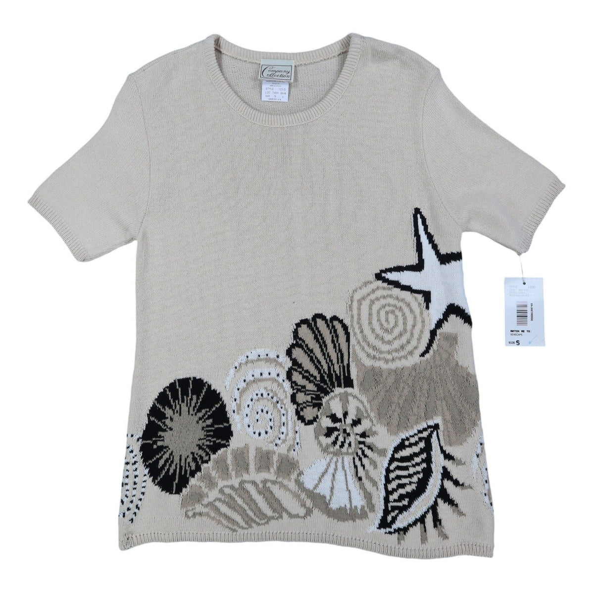 Cream Company Collection seashell and starfish knit top, front view