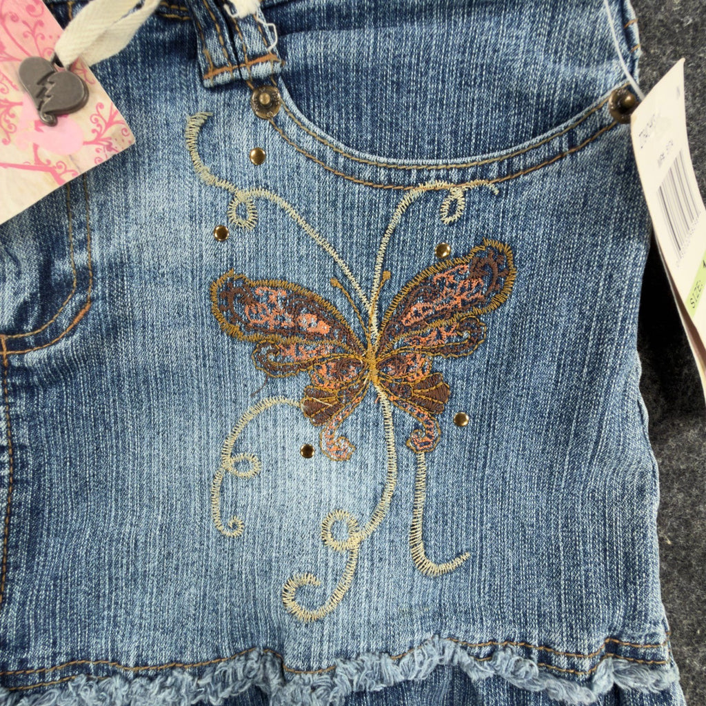 Jolt Y2K Butterfly Denim Skirt Girls 14 Blue Tiered Ruffle NWT - take2supply