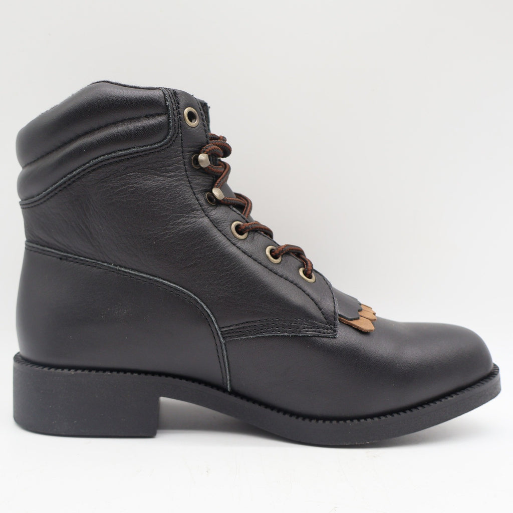 American West Saddle Brand Kiltie Boots Womens 7.5 Black Leather Vintage 2003 - take2supply