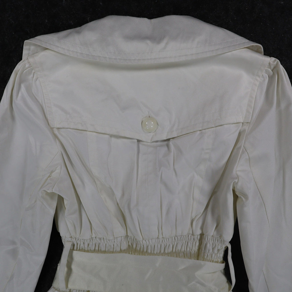 Takara Trench Coat Womens L White Belted Double Breasted Smocked NOS NWT - take2supply