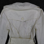 Takara Trench Coat Womens L White Belted Double Breasted Smocked NOS NWT - take2supply