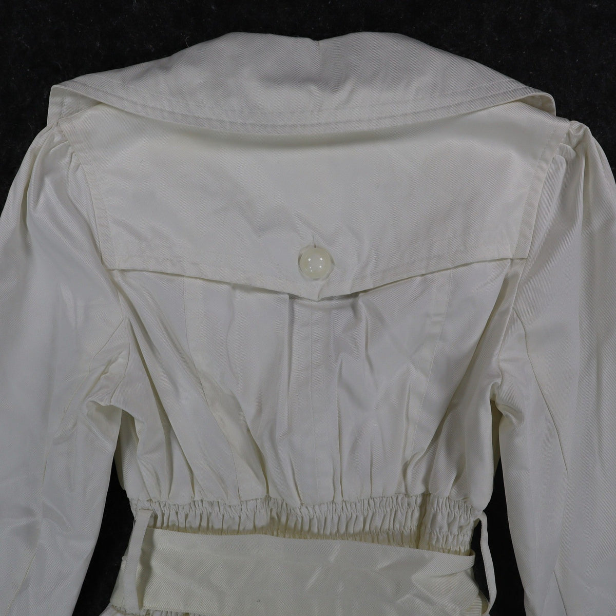Takara Trench Coat Womens L White Belted Double Breasted Smocked NOS NWT - take2supply