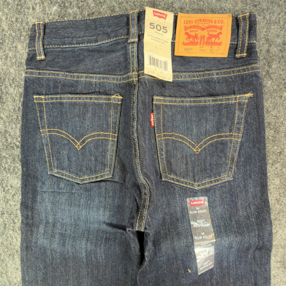 Levi's 505 Regular Fit Jeans Boys 14 Slim 25x27 Dark Wash Straight Leg Denim - take2supply