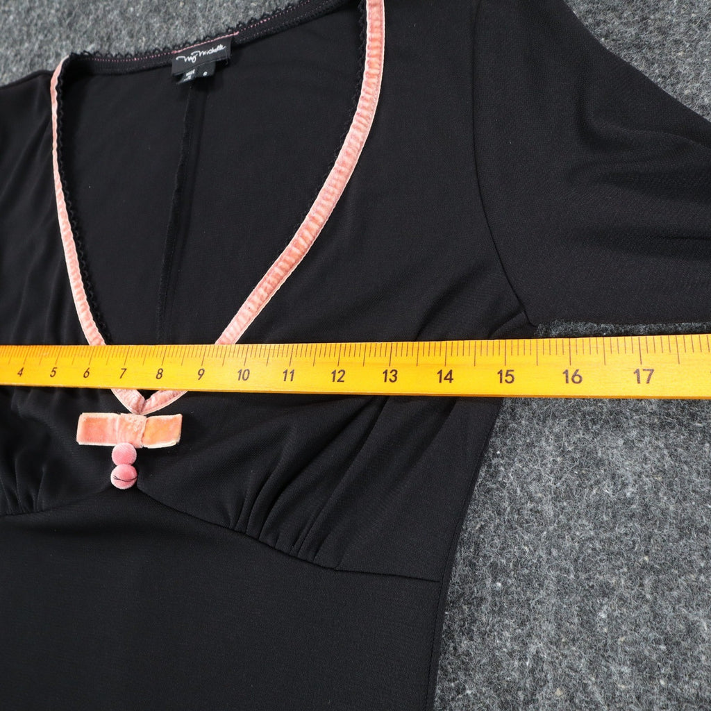 My Michelle Dress Womens Small Y2K Black Pink Bow V-Neck 3/4 Sleeve A-Line USA - take2supply