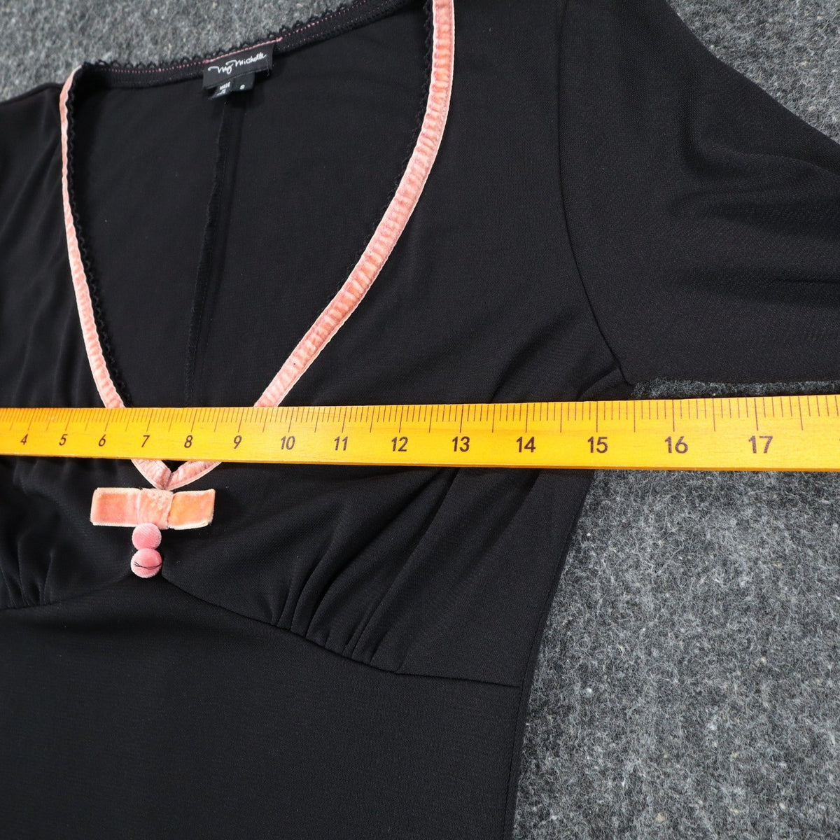 My Michelle Dress Womens Small Y2K Black Pink Bow V-Neck 3/4 Sleeve A-Line USA - take2supply