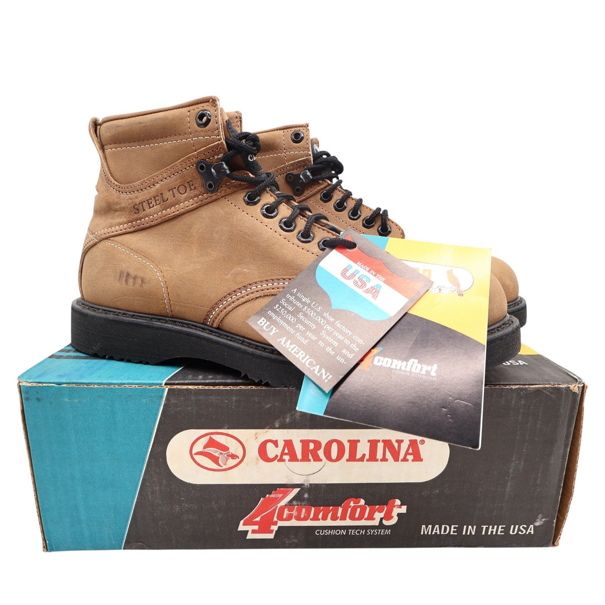 Carolina 139 Steel Toe Work Boots Mens 11 D Brown Leather USA New Vintage 90s - take2supply