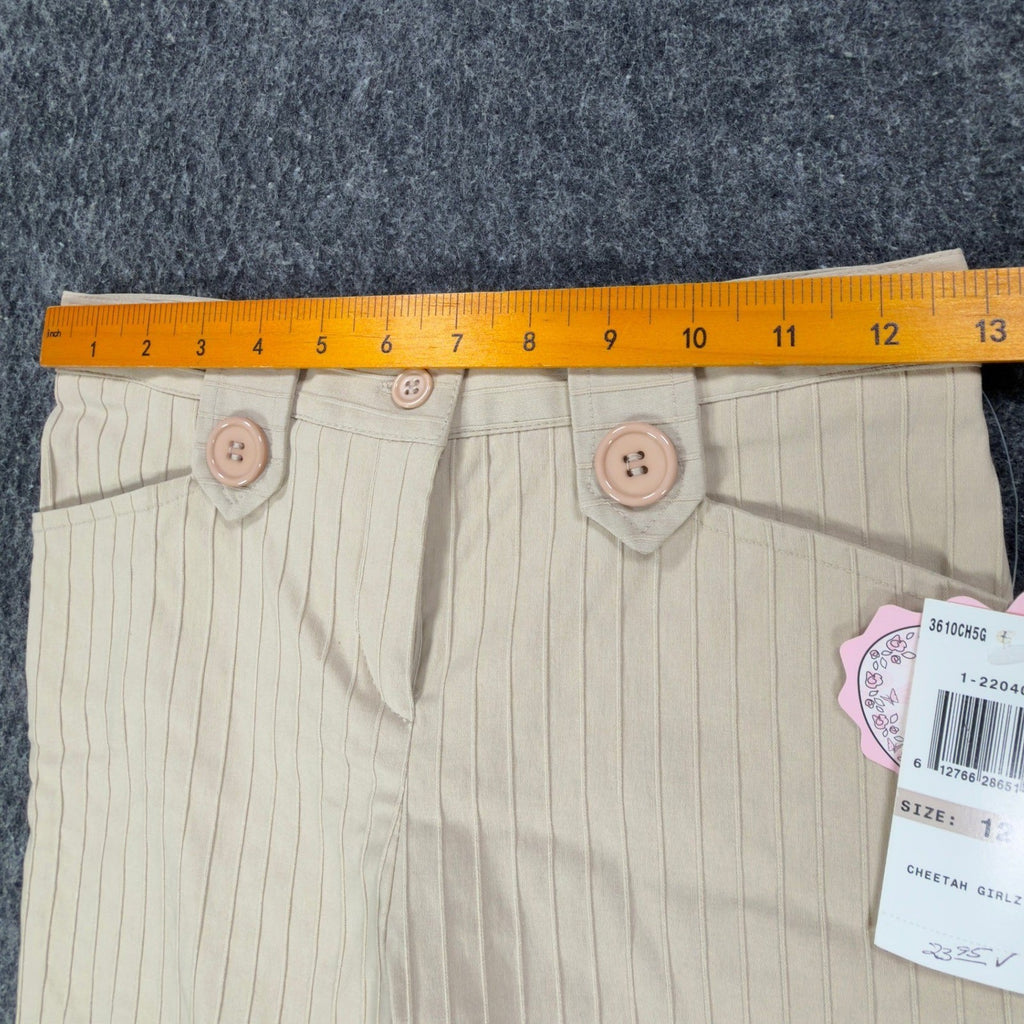 My Michelle Y2K Capri Pants Girls 12 Beige Striped NWT Deadstock Khaki C664 - take2supply