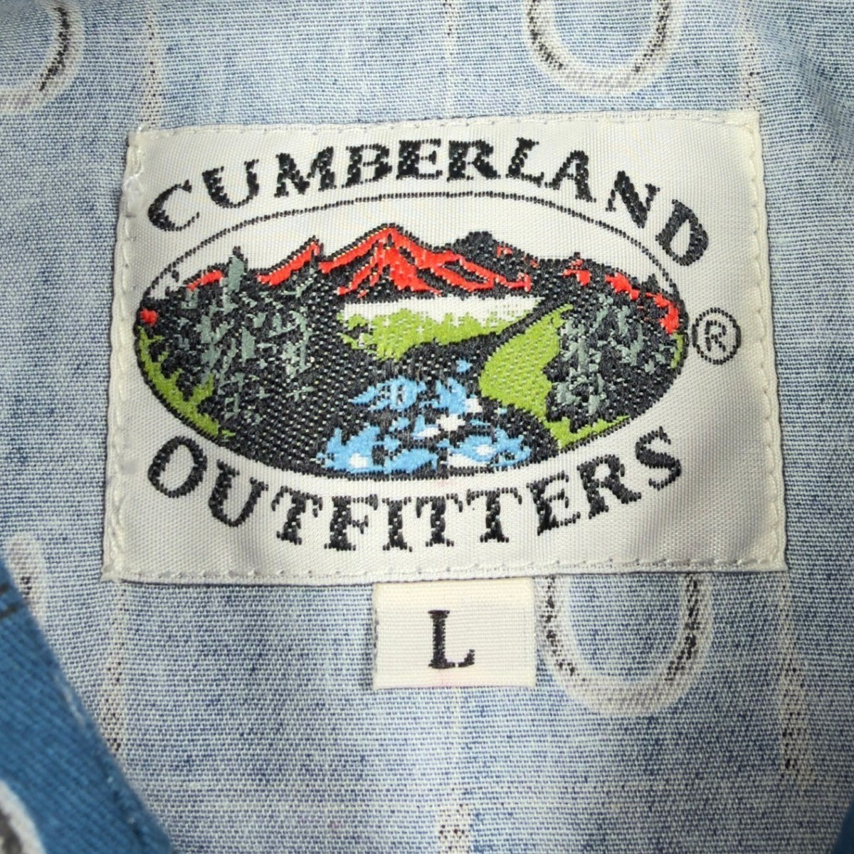 Cumberland Outfitters Western Shirt Mens Large Blue Horseshoe Cotton NWT - take2supply