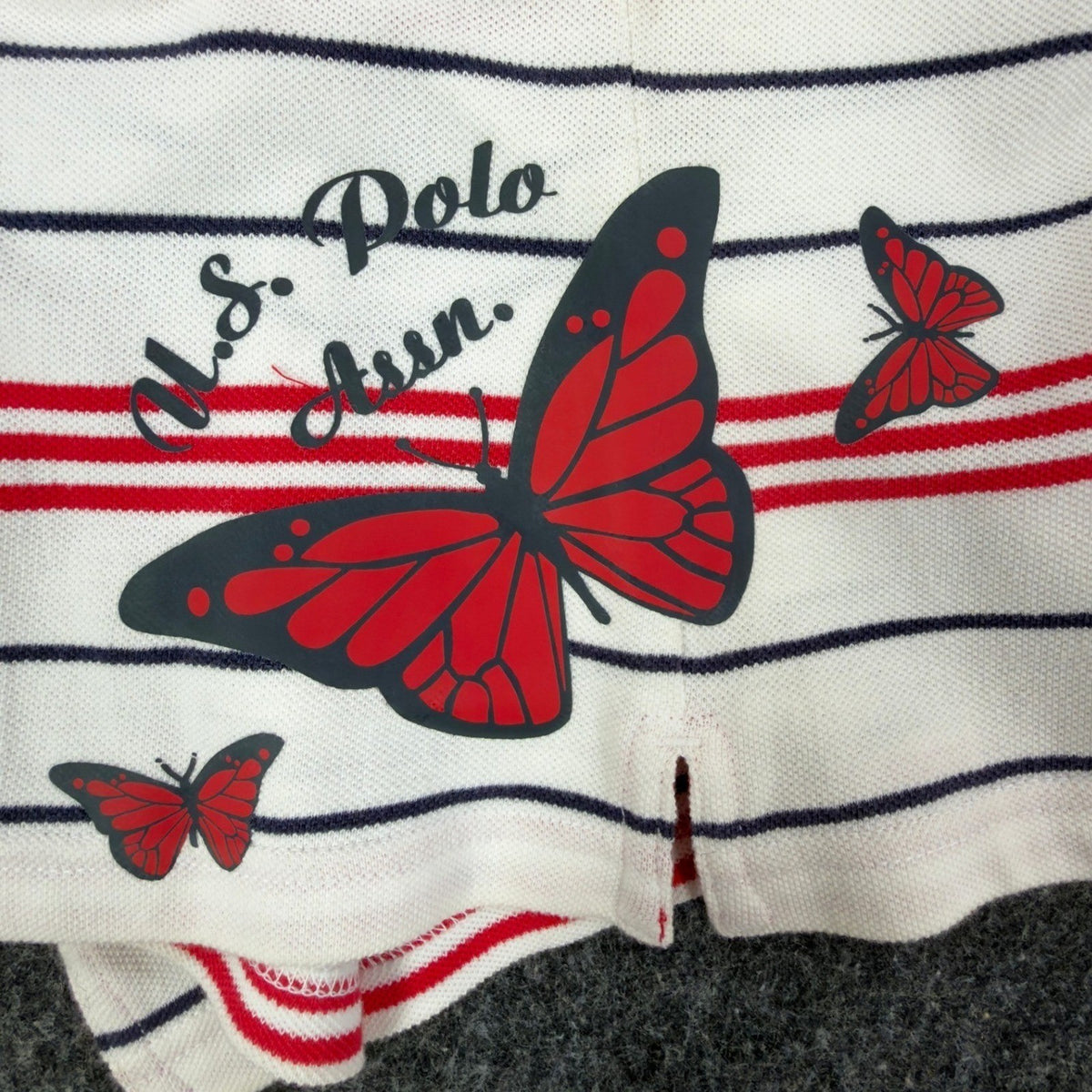 U.S. Polo Assn. Y2K Butterfly Stripe Polo Shirt Girls L White NWT C410 - take2supply