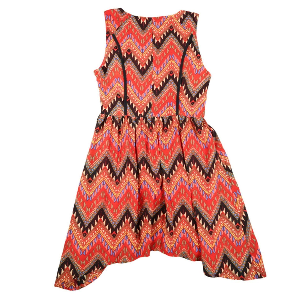 Esley Collection Chevron Tribal Print Dress Womens Small Red Handkerchief Hem - take2supply