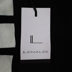 Lana Lee Tunic Sweater Womens Large Black White Striped Colorblock Zip Back New - take2supply